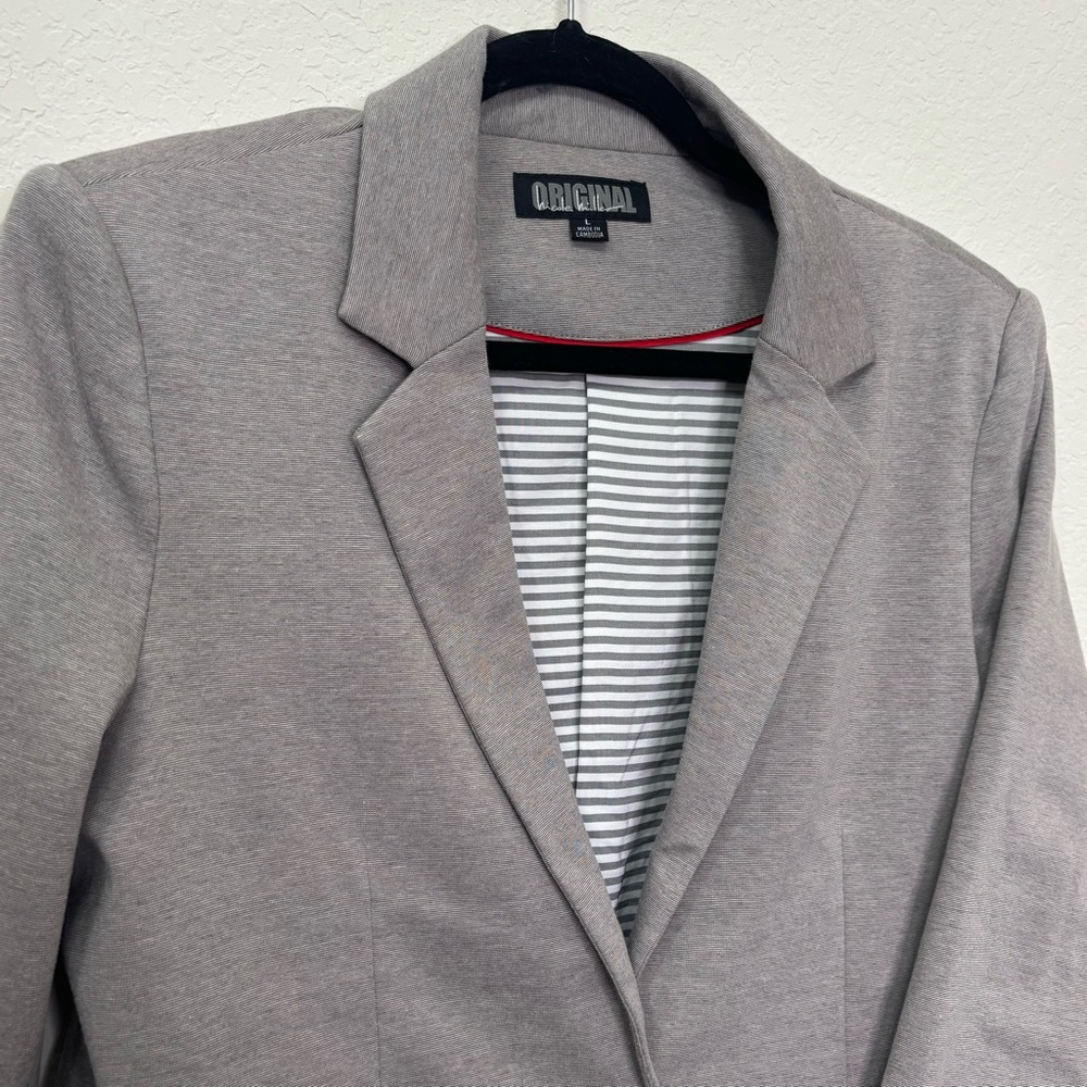 NICOLE MILLER Grey Blazer 3/4 Sleeves Lined Neutral Blazer Size Large - Picture 3 of 11